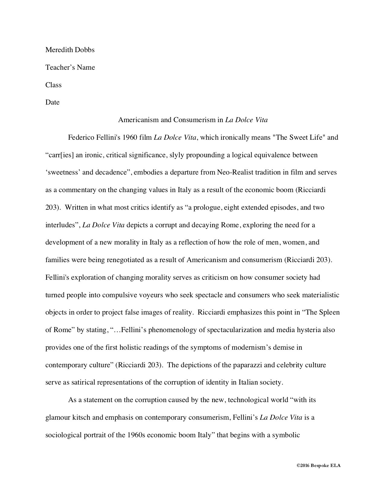 Critical Analysis Essay